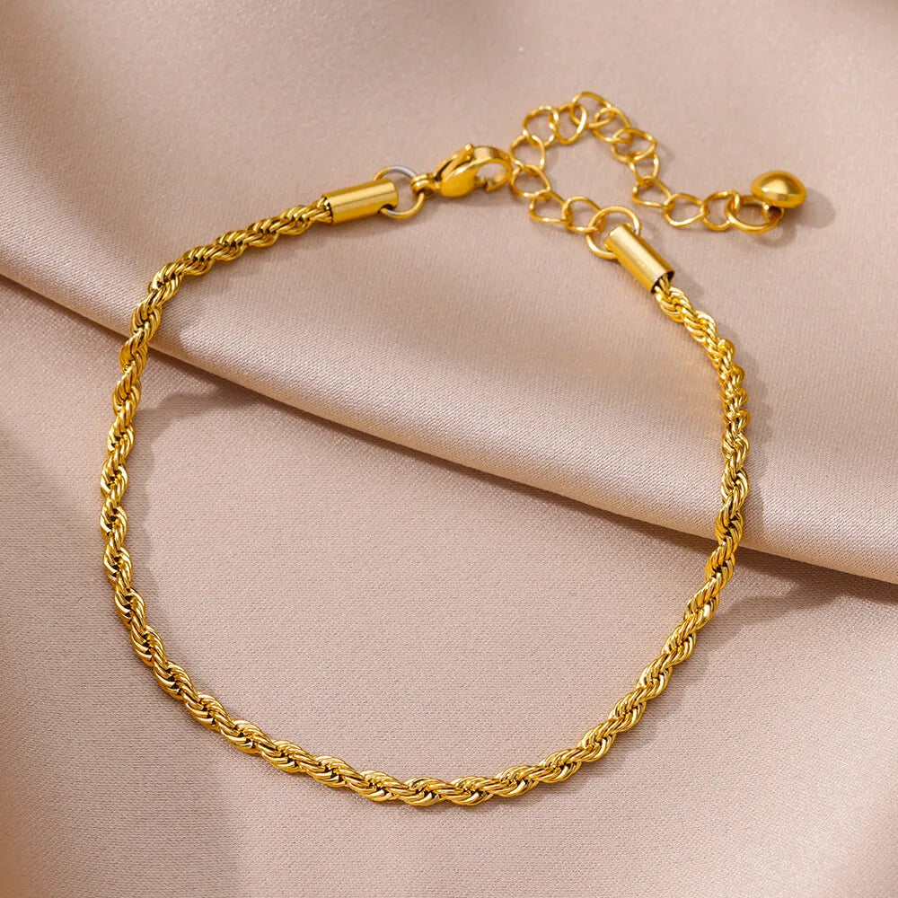 Waterproof Twisted Chain Anklet - Gold Plated