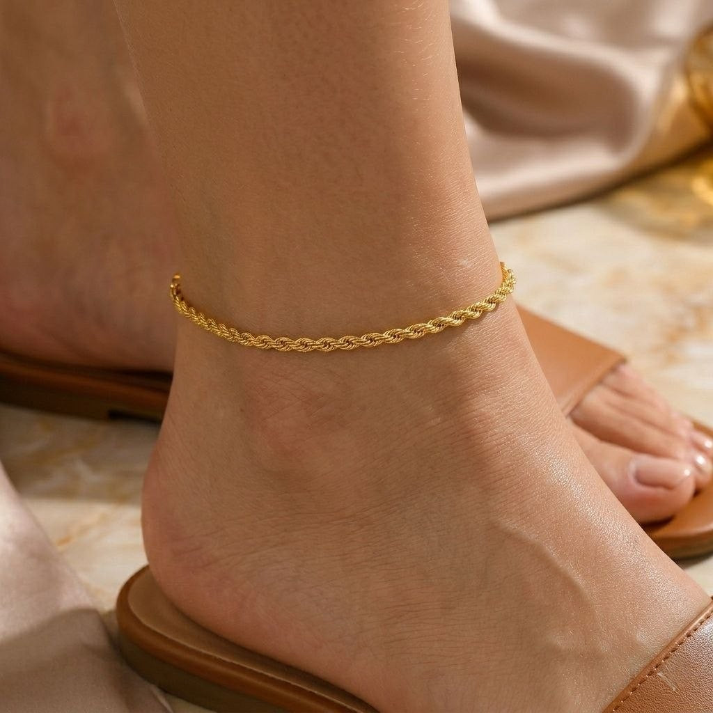 Waterproof Twisted Chain Anklet - Gold Plated
