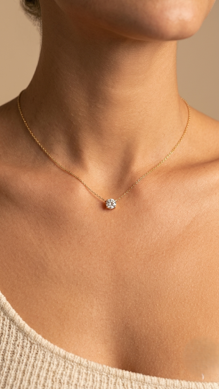Stainless Steel Gold Plated Dainty Minimalist Zircon Charm Anti Tarnish Chain Round Clear Cz Stone Necklace for Women Jewelry
