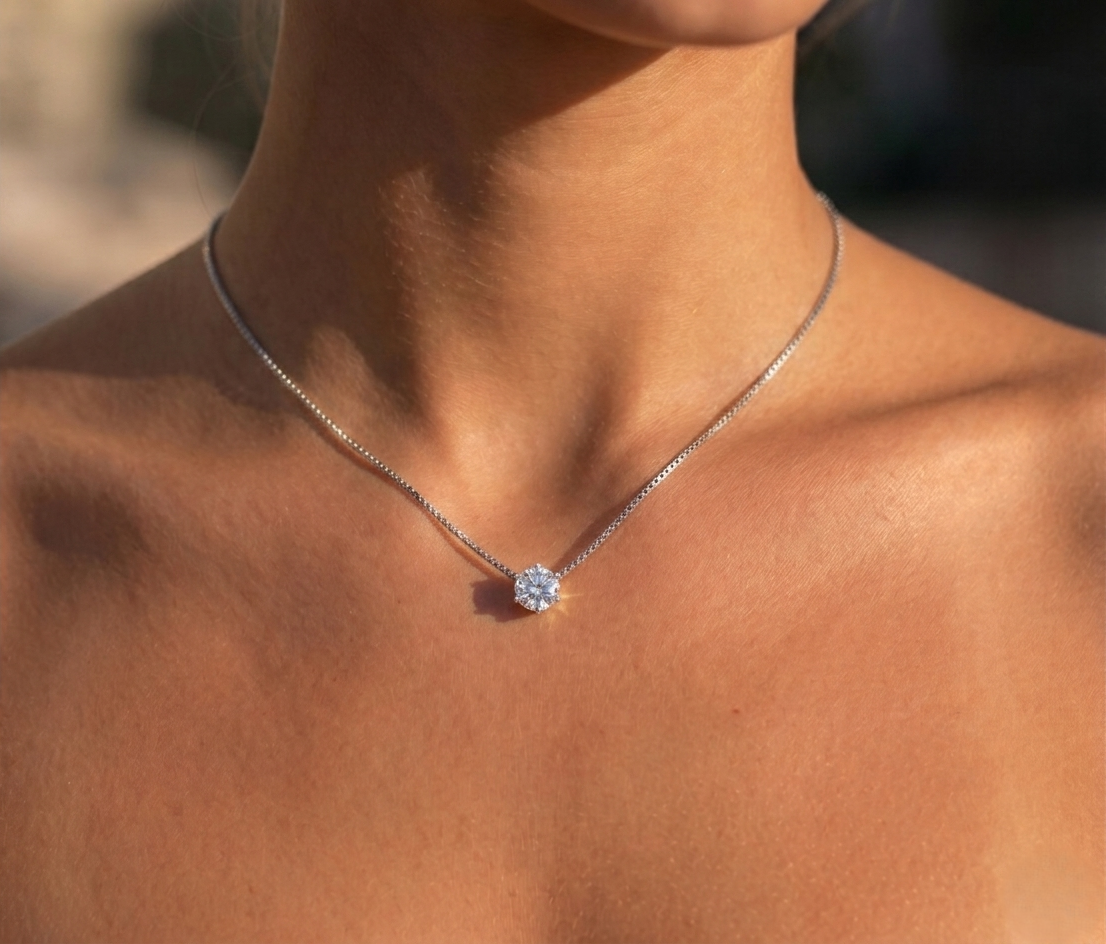 Stainless Steel Gold Plated Dainty Minimalist Zircon Charm Anti Tarnish Chain Round Clear Cz Stone Necklace for Women Jewelry