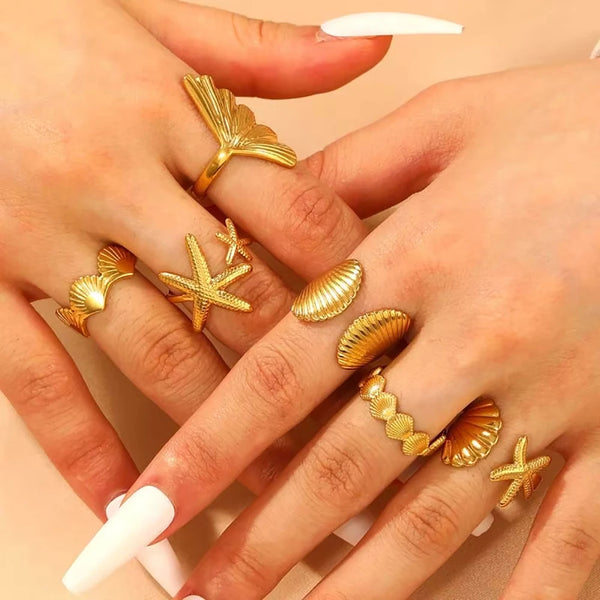 Gold Starfish Beach Ring