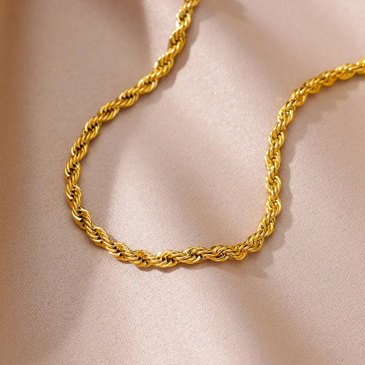 Waterproof Twisted Chain Anklet - Gold Plated