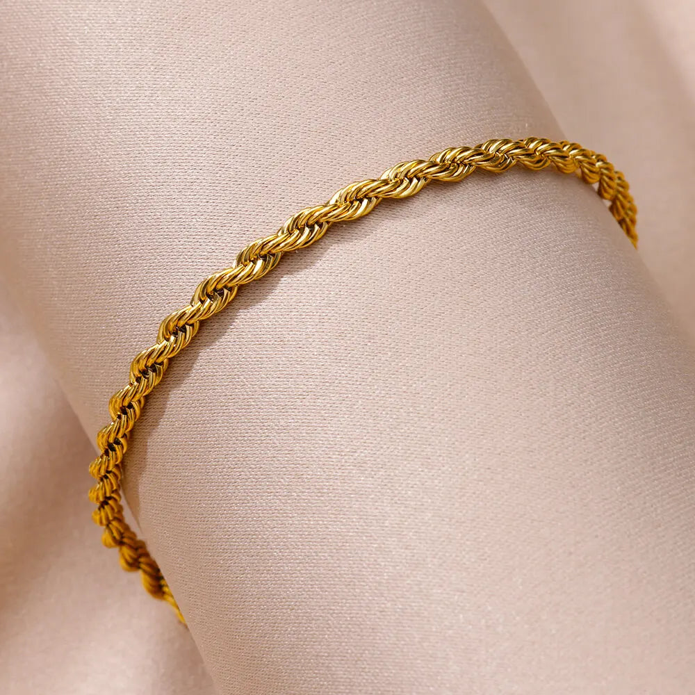 Waterproof Twisted Chain Anklet - Gold Plated
