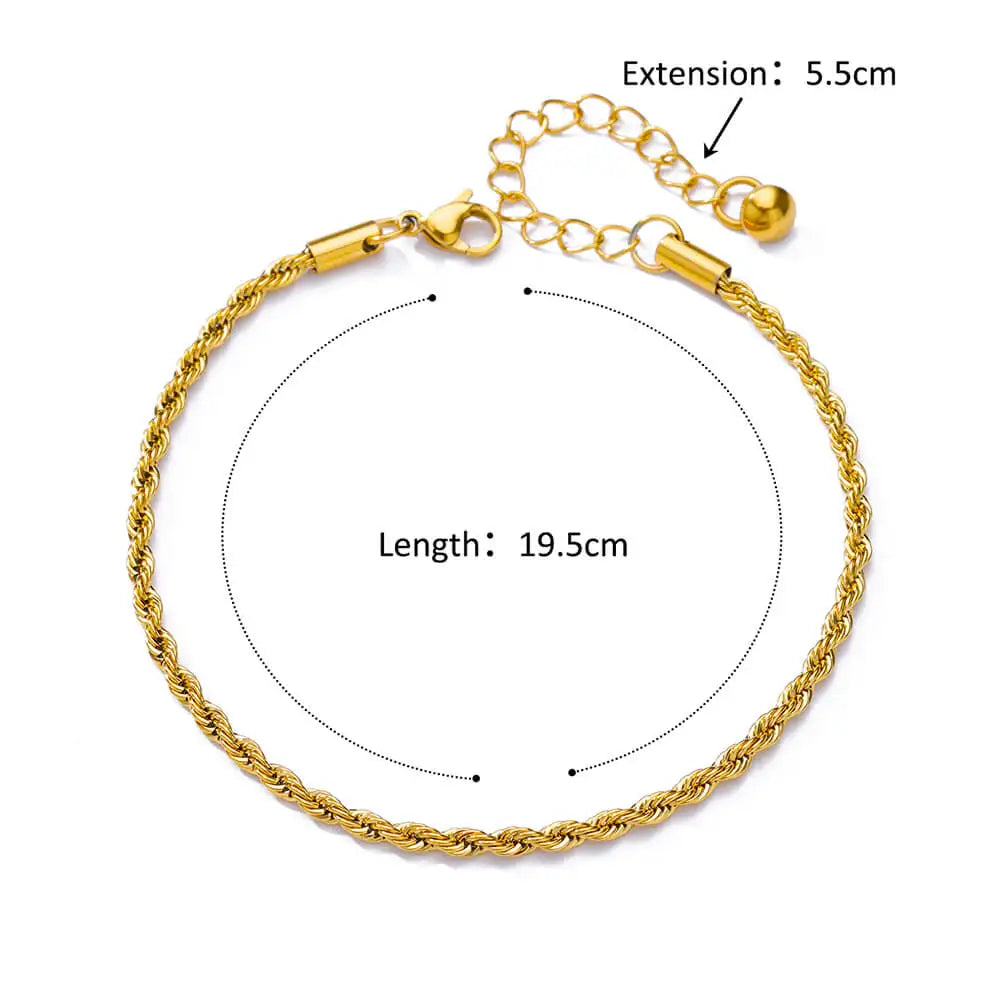 Waterproof Twisted Chain Anklet - Gold Plated