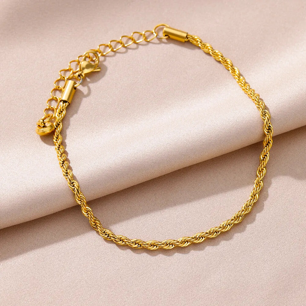 Waterproof Twisted Chain Anklet - Gold Plated
