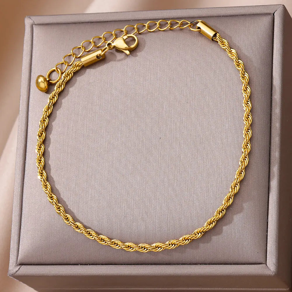 Waterproof Twisted Chain Anklet - Gold Plated