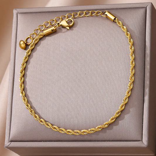 Waterproof Twisted Chain Anklet - Gold Plated