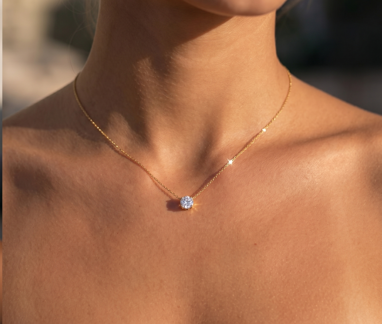 Stainless Steel Gold Plated Dainty Minimalist Zircon Charm Anti Tarnish Chain Round Clear Cz Stone Necklace for Women Jewelry